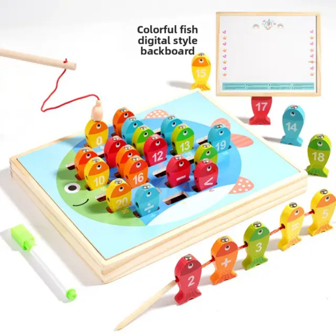 Children's Wooden Drawing Board Nine-In-One Multi-Functional Insect Catching and Fishing Arithmetic Drawing Board Board Game Educational Children's Toys photo 4