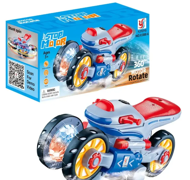 Musical Stop Motor 360° Rotating Spinning with Sound & Light Four Wheel Toy,